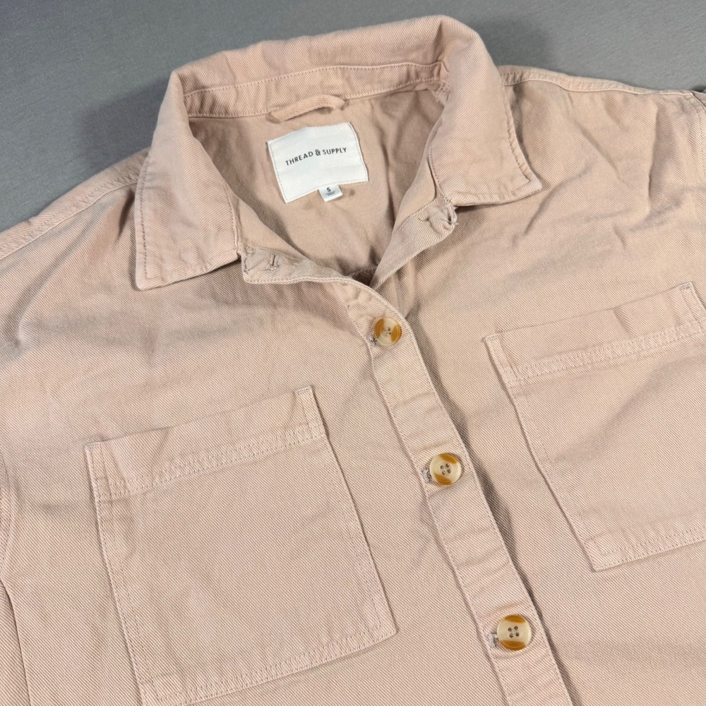 Thread & Supply Womens Stone tan Cotton Button Down Shirt Shacket J1287DNDG S